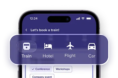 Booking panel in the business travel mobile app Goelett