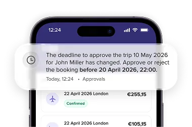 Notification about the approval deadline for business trip in the Goelett mobile app