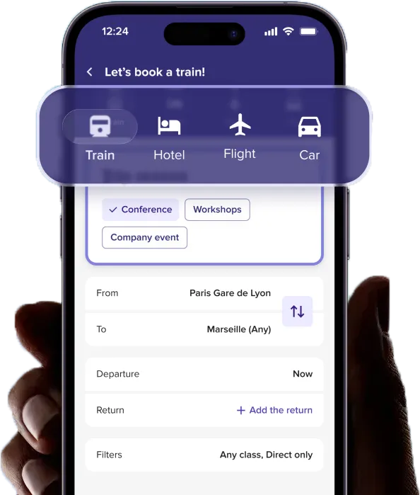 Screenshot of the Goelett mobile app displaying a travel reservation panel